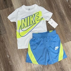 Nike White and Blue Kids' Set with Neon Accents